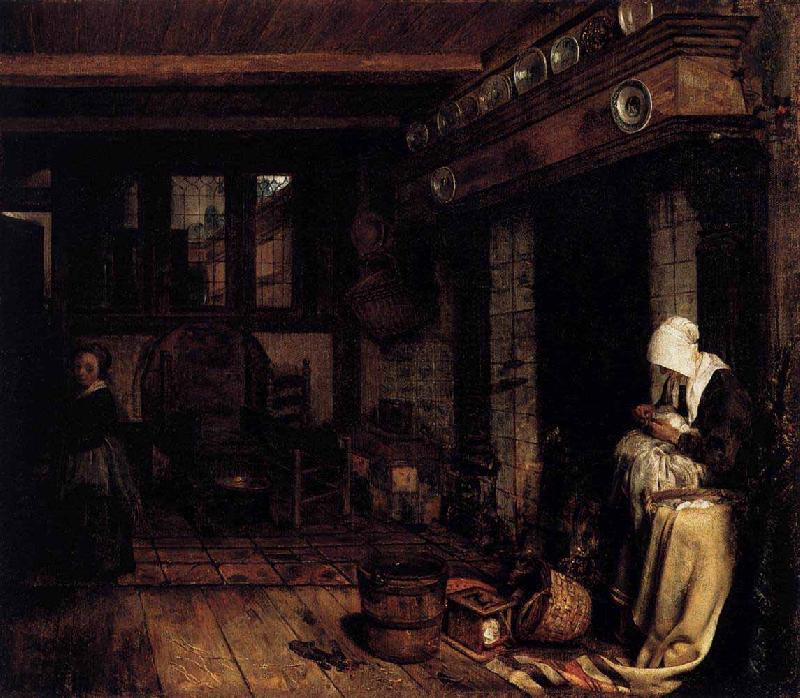 Esaias Boursse Dutch Interior with Woman Sewing